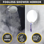 Honeybull Fogless Shower Mirror For Shaving With Suction Mount, White | Shatterproof Acrylic Bathroom Accessory With 360 Swivel & Built-In Razor Hook, Clear Reflection In Steam & No-Drill Setup