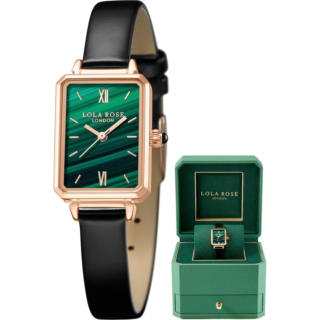 Lola Rose Dainty Women'S Wrist Watch: Green Malachite Dial, Wrapped By Stylish Gift Box, Elegant Present For Ladies And Loved Ones