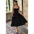 Memoriesea Women'S Elegant Square Neck Swing A Line Wedding Evening Party Midi Dress