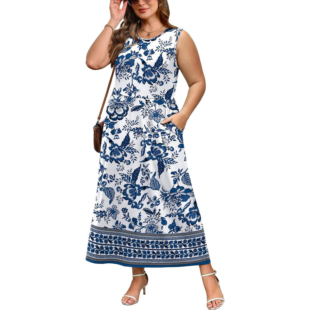 Wiholl Summer Dresses For Women 2026 Maxi Dresses Long Flowy A Line Sleeveless Sundresses With Pockets
