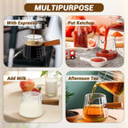2 Pcs Espresso Measuring Cup 6 Oz, Espresso Glass Cups With Wood Handle, Milk Frothing Cup, Espresso Cup For Coffee, Milk, Tea Or Maple Syrup Serving