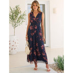 Anrabess Women'S Floral Tulle Wedding Guest Maxi Dress | V Neck Sleeveless,A-Line Elastic Waist,Casual Flowy Formal Boho,Bridal Shower Garden Party Beach Vacation,Summer Fall