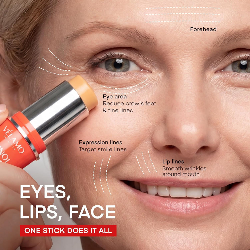 VELAMO ADVANCED Retinol Face Stick – Reduces Fine Lines, Wrinkles & Uneven Texture in 4–8 Weeks – For Mature Skin, Women & Men – 0.28 OZ/8g