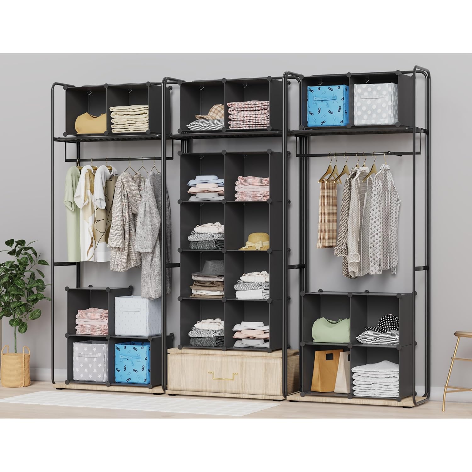 Homidec Closet Organizers And Storage, 9 Cube Storage Organizer, Portable Closet Organizer Cubes Shelves For Clothes, Bedroom, Kids Room, Bathroom, Wardrobe, Garment Racks, Black
