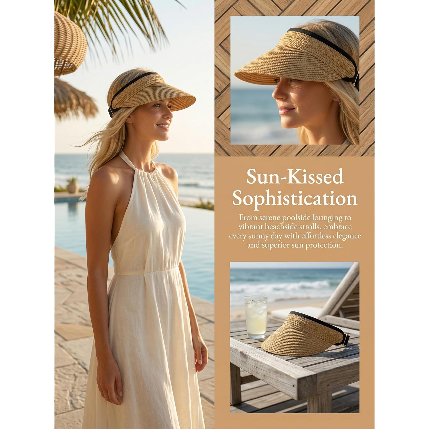 Sun Visor Hat for Women Summer Beach Vacation Essential Ponytail Friendly Travel Foldable Packable UPF 50+