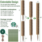 Fabulas Moss Pole 47.5 Inch - Monstera Plant Support, 4 Packs 16 Inch Plant Stakes For Indoor Plants Coco Coir Moss Pole Sticks For Climbing Potted Live Plants, Pothos, Philodendron, With Garden Ties