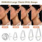 Sterling Silver Hoop Earrings for Women Large Oval Hoop Earrings Lightweight Big Gold Hoops Earrings Hypoallergenic 14K Gold Plated Hoops Earrings Non Tarnish Jewelry Gifts 20/30/40mm