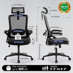 Fizzin Ergonomic Office Chair, 400 Lbs Computer Chairs With Adjustable Lumbar Support, Breathable Mesh Desk Chair Ergonomic With Thickened Cushion, Comfy Home Office Desk Chair (Black)