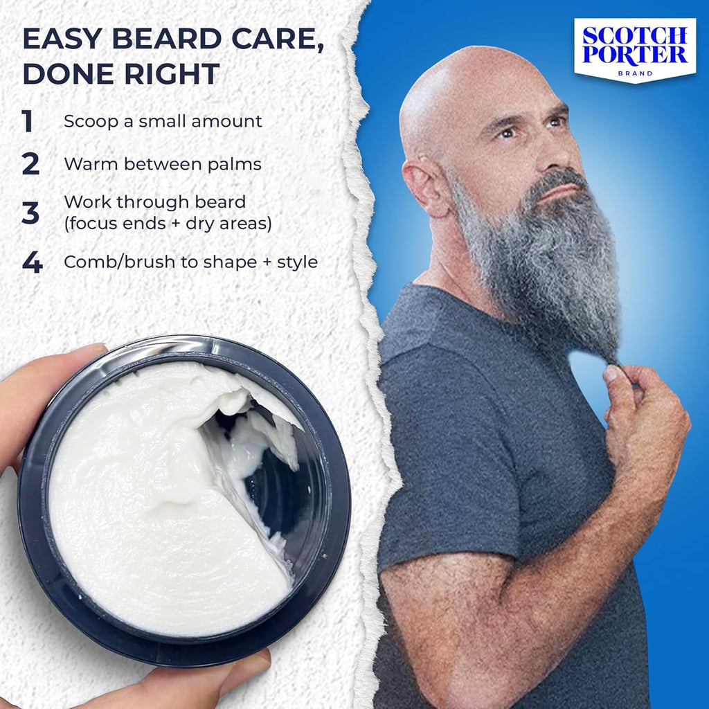 Scotch Porter Conditioning Beard Balm – Smooth, Shape, Moisturize & Soften Coarse, Dry Facial Hair while Encouraging Growth for a Fuller/Healthier-Looking Beard – Original Scent, 3 oz. Jar