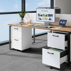 Dumos 2 Drawer Filing Cabinet, Rolling Under Desk Storage, White | Not For Hanging File Folders, Printer Stand, Lockable Wheels, Mobile Wood Home Office Organizer