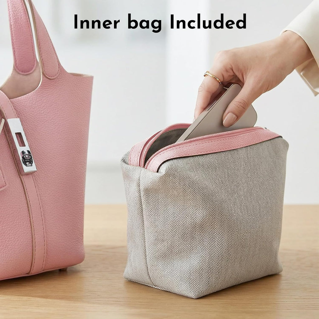 Tote Bag For Women Vegan Leather Bucket Purse For Women Top Handle Handbag Shoulder Bag With Detachable Small Purse