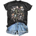 Women's Vintage Floral T Shirt Boho Wildflower Graphic Loose Tees Short Sleeve Casual Tops A1-dark Grey1
