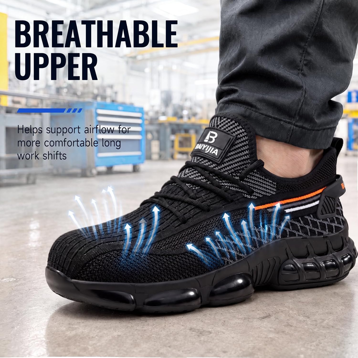 Steel Toe Work Shoes For Men Lightweight Safety Shoes With Puncture Resistant Sole Comfortable Construction Industrial Work Shoe For Warehouse