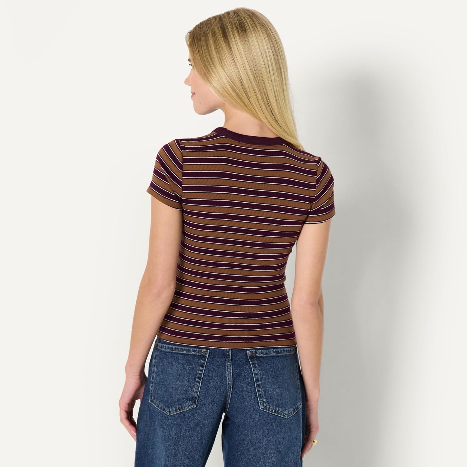 Amazon Essentials Women'S Slim-Fit Stretch Rib Short Cap Sleeve Crew Neckline Tee