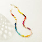 Gemstone Beaded Necklace for Women Colorful Natural Stone Freshwater Pearl Surfer Beach Rainbow Necklace Jewelry Gift