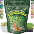 Organic Non-Gmo Sprouting Seeds, Fresh Salad Blend - Usa Grown Microgreens Mix With Alfalfa, Broccoli, Radish, Mung Bean & Lentil - 8 Oz Bag Makes 8 Quarts / 32 Servings (Salad Blend)