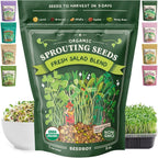 Organic Non-Gmo Sprouting Seeds, Fresh Salad Blend - Usa Grown Microgreens Mix With Alfalfa, Broccoli, Radish, Mung Bean & Lentil - 8 Oz Bag Makes 8 Quarts / 32 Servings (Salad Blend)