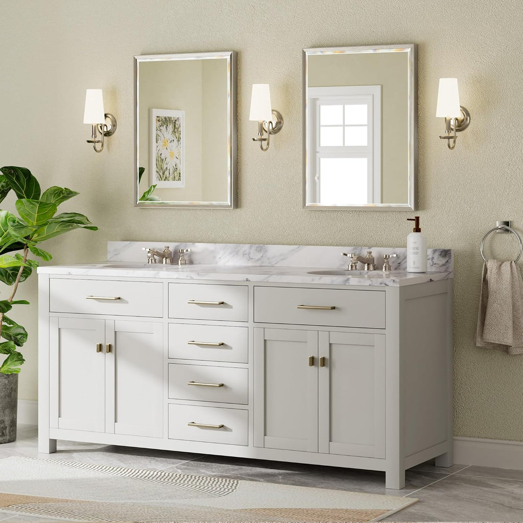 Brushed Nickel Bathroom Mirror, 24X32 Inch Beveled Framed Bathroom Mirror Anti-Rust, Brushed Nickel Metal Frame Bathroom Vanity Mirror For Wall, Vertical/Horizontal Wall-Mounted Mirrors