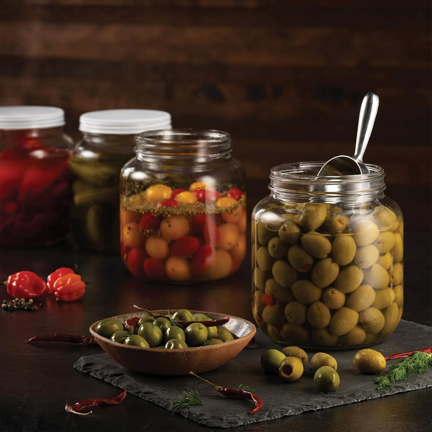 Paksh Novelty Wide Mouth Glass Mason Jar 64 Oz - 4 Pack - Wide Mouth, Airtight Lid, USDA Approved BPA-Free Dishwasher Safe Canning Jar for Fermenting, Sun Tea, Kombucha, Dry Food Storage, Clear
