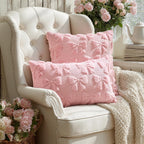 Miulee Pink Bow Pillow Covers Coquette Room Decor Aesthetic Set Of 2 Spring Decorative Cute Girl Soft Plush Faux Pillowcase For Preppy Room Decor Bedroom Couch,18X18 Inch