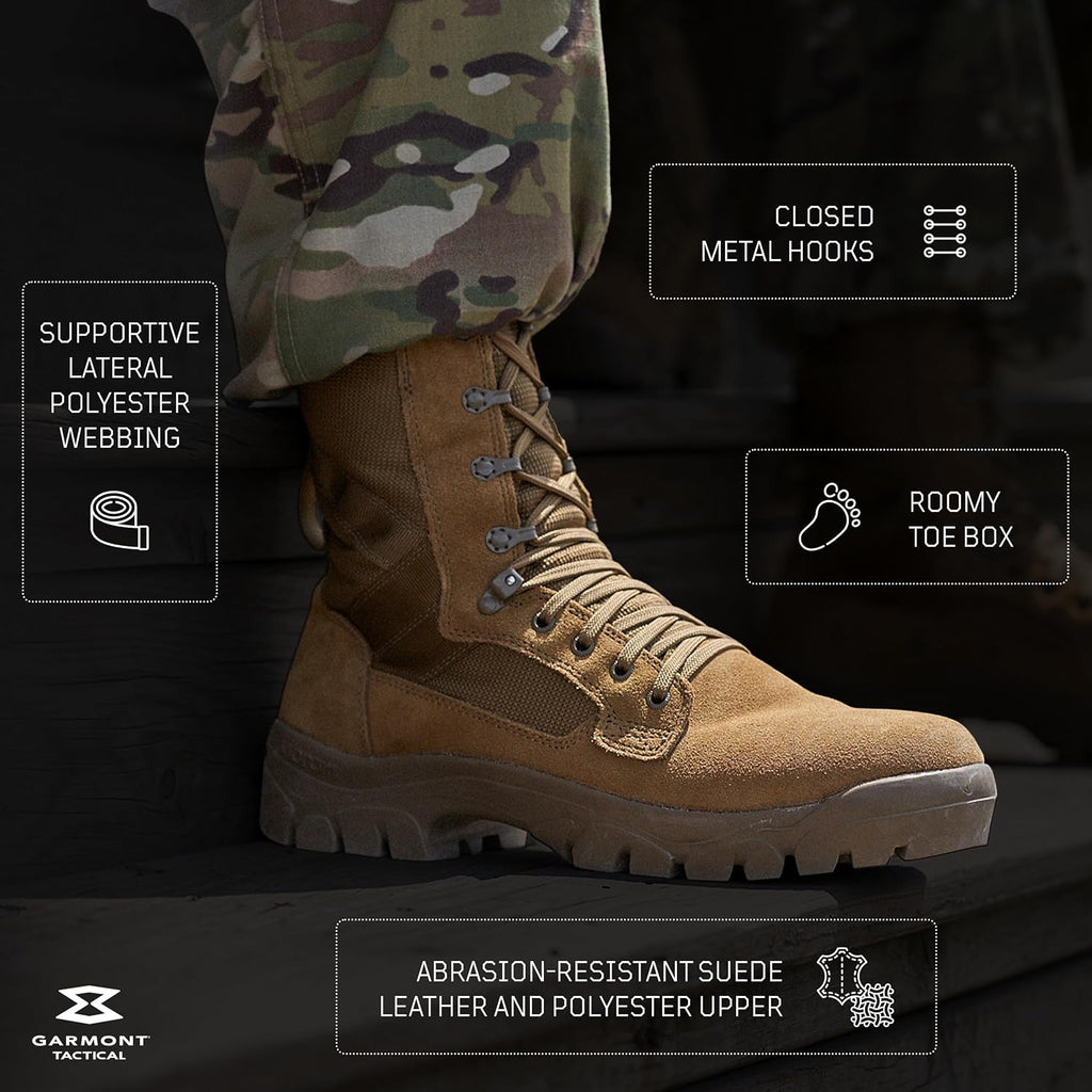 Garmont Tactical T8 Bifida Military Combat Boots For Men And Women, Army, Air Force, Ar670-1 Compliant Footwear, Suede Leather, Multi-Terrain Shoes, Coyote