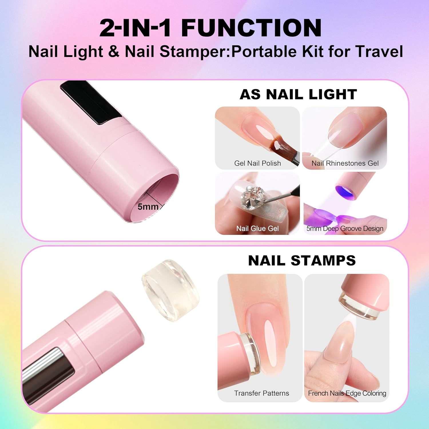 Mini UV Light for Nails,Portable LED Flash Cure Lamp for Gel X Polish, Small Handheld Magnetic Uv Pen for Single Finger, Nail Curing Lamp with Stand for Starter Salon DIY/Home Manicure/Travel