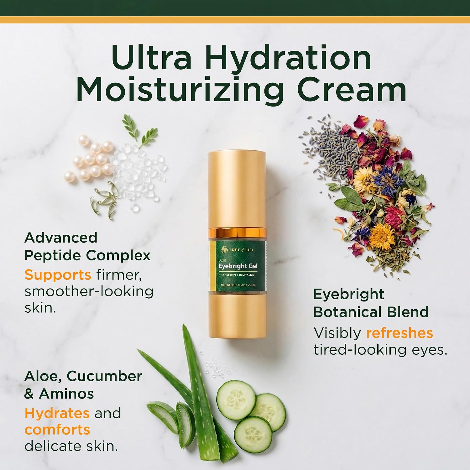 Anti-Aging Eye Treatment Gel Cream To Hydrate Dark Circles And Reduce Puffiness, Bags And Wrinkles, Luxe Eyebright Gel With Amino Acids