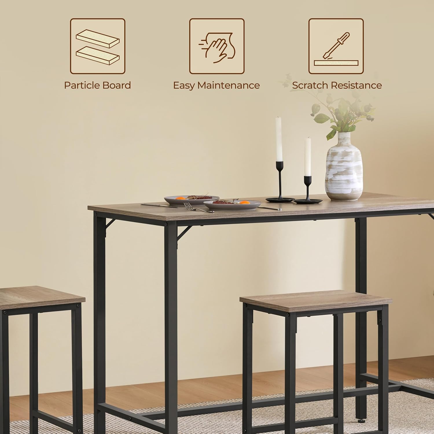 Yaheetech 3 Piece Dining Table Set, 47.5" Industrial Pub Table Set, Counter Height Kitchen Table With Bar Stools Set Of 2, For Small Space, Apartment