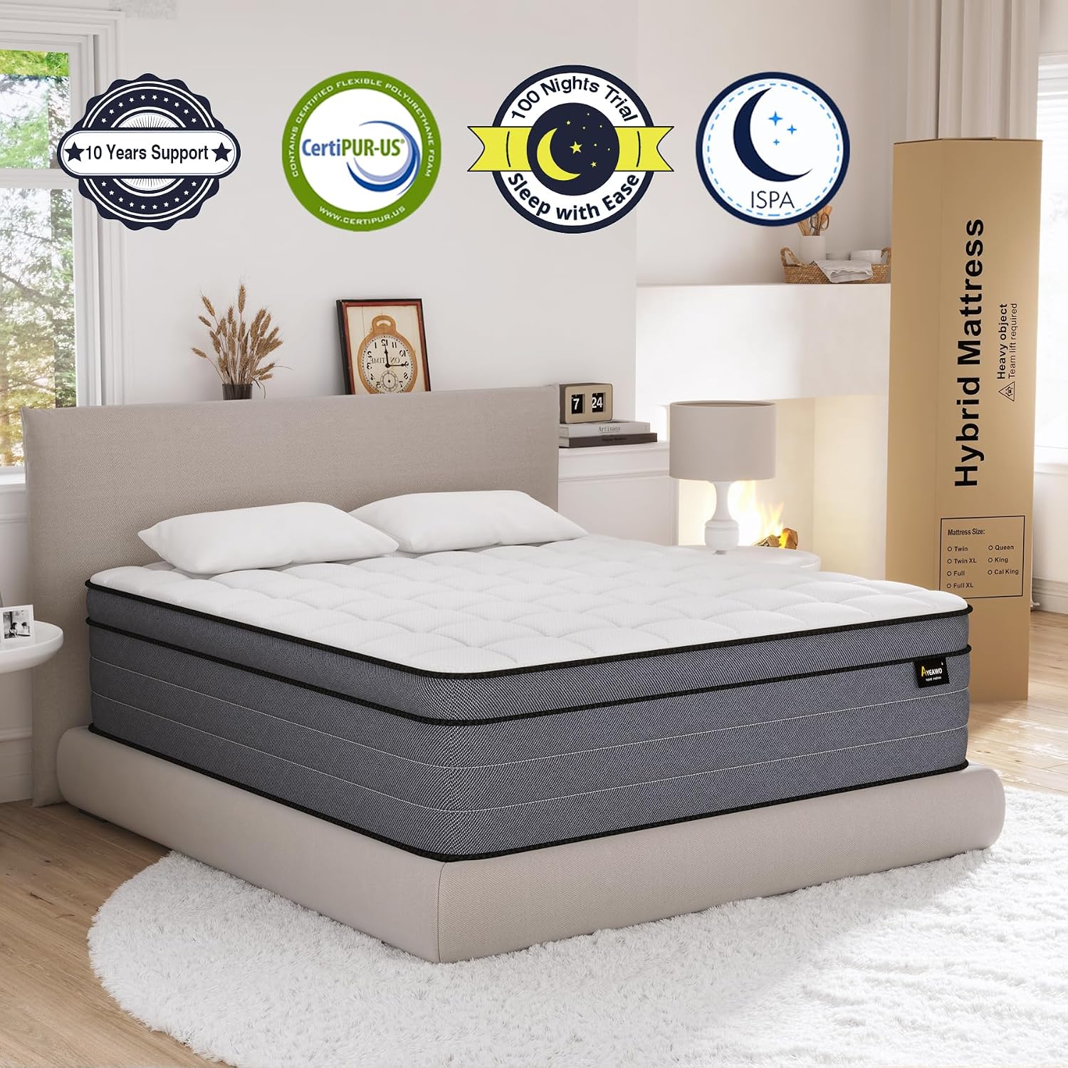 Full Size Mattress, 10 Inch Hybrid Full Bed Mattress With Gel Memory Foam & Pocketed Springs, Medium Firm Bed In A Box, Pressure & Back Pain Relief, Certipur-Us, Teens, Adults, Guest Rooms