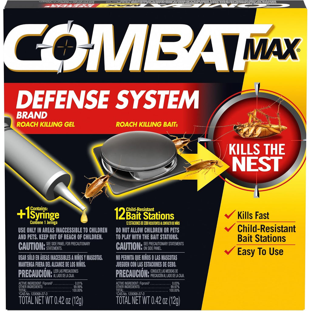 Combat Max Defense System Brand, Small Roach Killing Bait And Gel, 12 Count Bait Stations & 0.42 Ounce Syringe, Fast-Acting Fipronil Cockroach Killer, No Vapor, Fumes Or Odor, Mess-Free Application