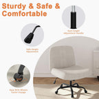 Shintenchi Criss Cross Chair,Cross Legged Office Seat With Wheels Armless Swivel Vanity Chair,Height Adjustable Wide Computer Task Seating For Home Office,Beige