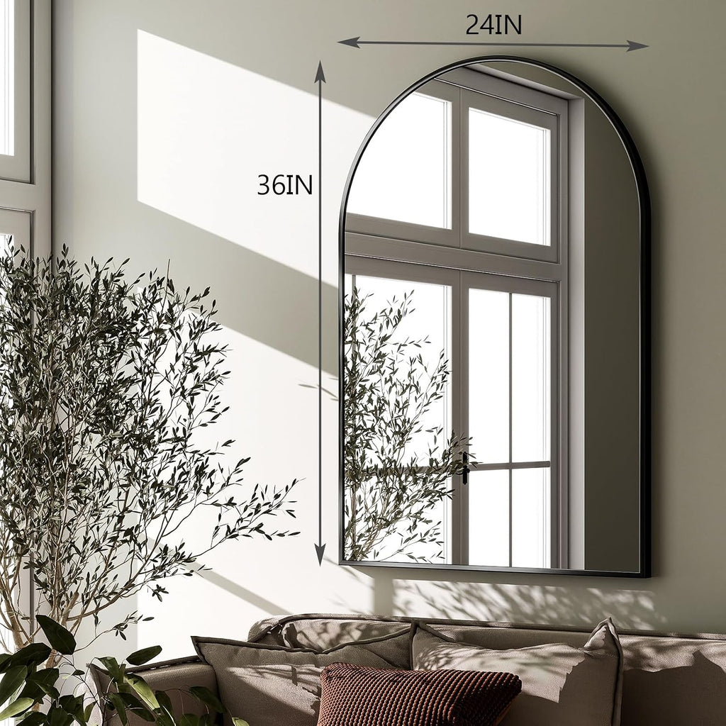 Harritpure Arched Wall Mirror 24"X36" Black Metal Frame Vanity Mirrors | Aluminum Alloy Frame Bathroom Mirror Living Room, Bedroom And Entryway