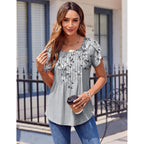 Zeagoo Womens Tops Petal Short Sleeve Summer Casual Crew Neck Shirts Floral Solid Blouse Pleated Tunics