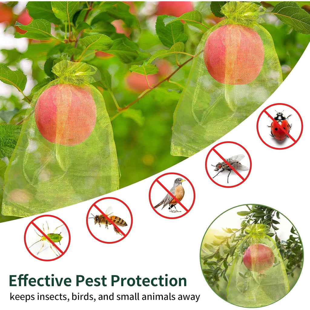 Niubier 50 Pcs Fruit Protection Bags, 6×9 In Green Fruit Nets For Fruit Tree, Drawstring Mesh Cover Bags To Protect Vegetables Tomato Strawberry Garden