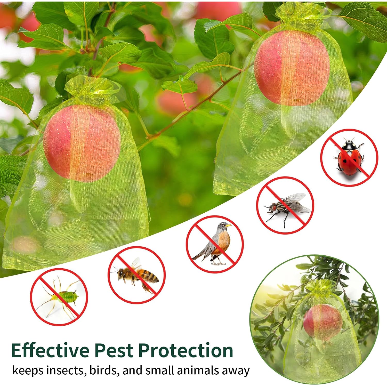 Niubier 50 Pcs Fruit Protection Bags, 6×9 In Green Fruit Nets For Fruit Tree, Drawstring Mesh Cover Bags To Protect Vegetables Tomato Strawberry Garden