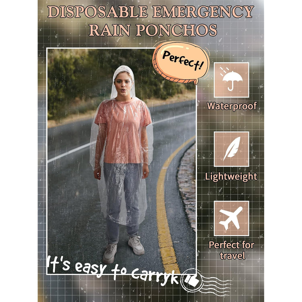 40 Pack Disposable Rain Ponchos For Adults Disposable Ponchos Pack With Drawstring Hood Elastic Sleeves Raincoat For Camping