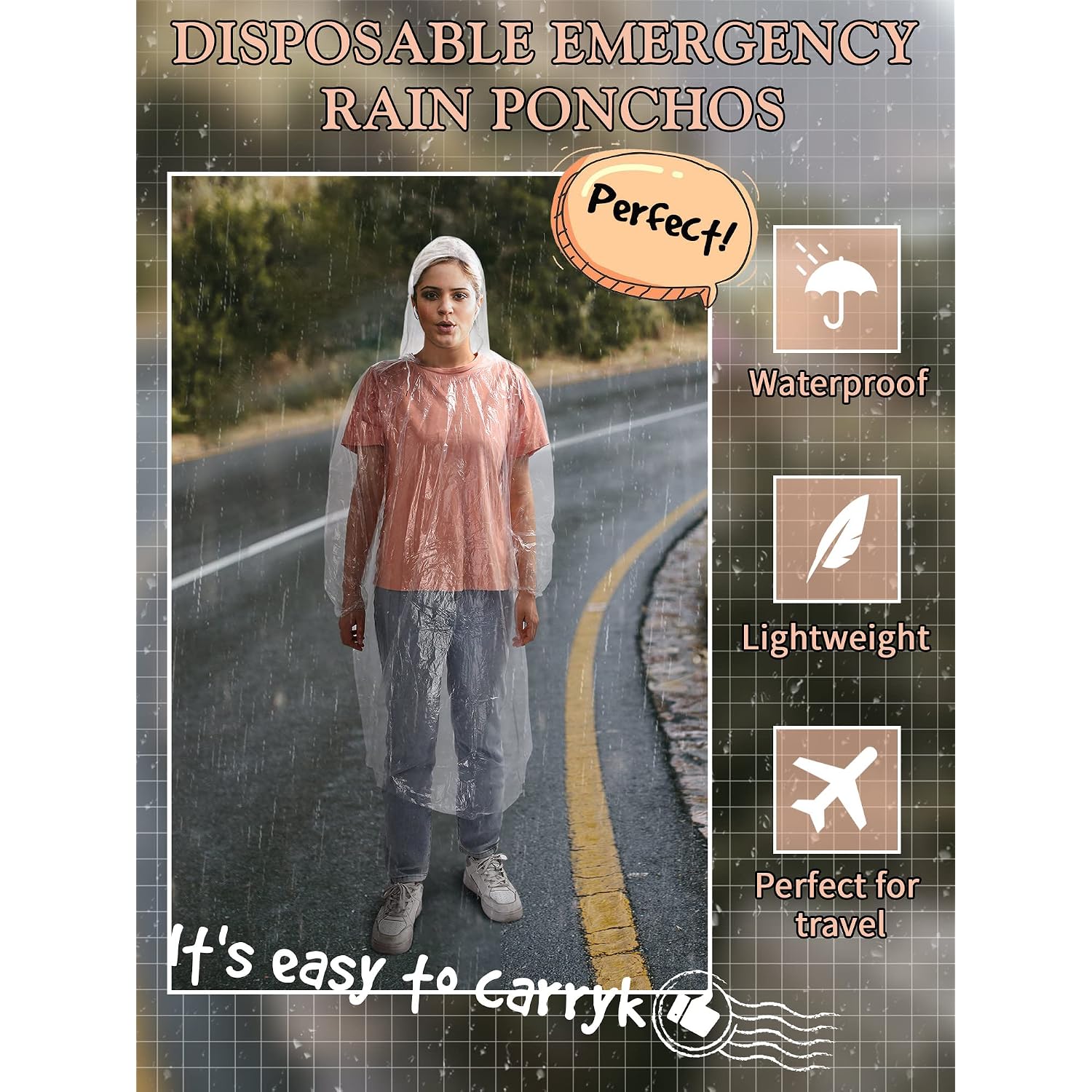 40 Pack Disposable Rain Ponchos For Adults Disposable Ponchos Pack With Drawstring Hood Elastic Sleeves Raincoat For Camping