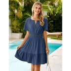 Simplee Womens Summer Denim Dress Casual Short Sleeve Tiered Mini Jean Dresses Western Cowgirl Country Outfits With Pockets