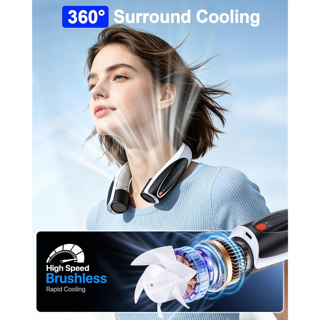 Portable Neck Fan, Max 20H, Rechargeable Personal Fan With 6000Mah Battery, 360° Cooling, 6 Speeds Hands-Free Wearable Fan, Gifts For Men, Women, Travel, World Cup, Outdoor