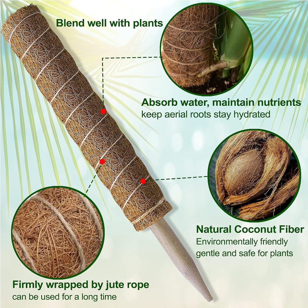 Fabulas Moss Pole 47.5 Inch - Monstera Plant Support, 4 Packs 16 Inch Plant Stakes For Indoor Plants Coco Coir Moss Pole Sticks For Climbing Potted Live Plants, Pothos, Philodendron, With Garden Ties