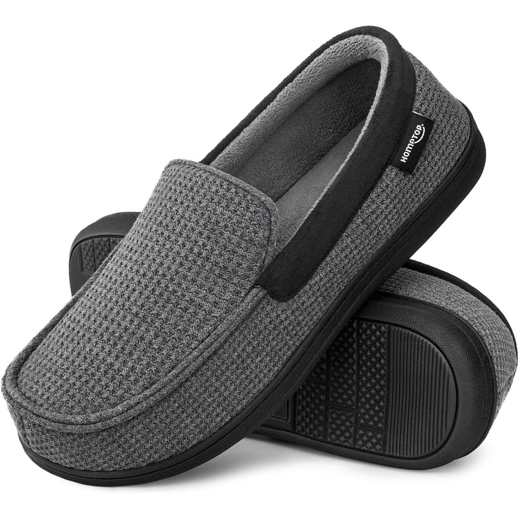 Hometop Men'S Knit Moccasin Slippers Memory Foam House Shoes Indoor Outdoor
