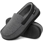 Hometop Men'S Knit Moccasin Slippers Memory Foam House Shoes Indoor Outdoor