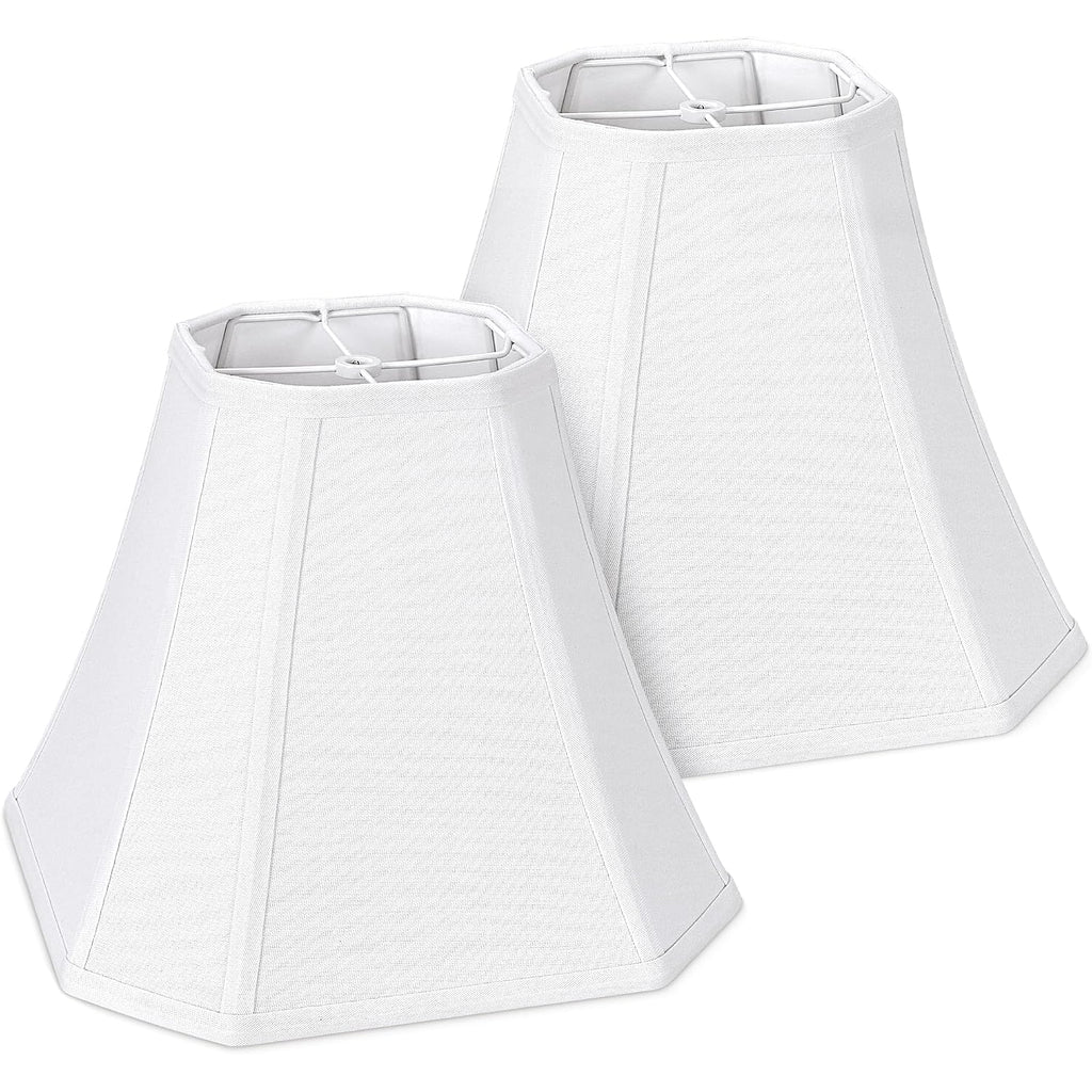 2-Pack White Square Cut Corner Lamp Shades, 6.5" Top × 13" Bottom × 10.8" Height, Spider Fitter – Medium Shade For Table Lamps, Foldable Bell Fabric Lampshade, Modern & Minimalist Home Decor.
