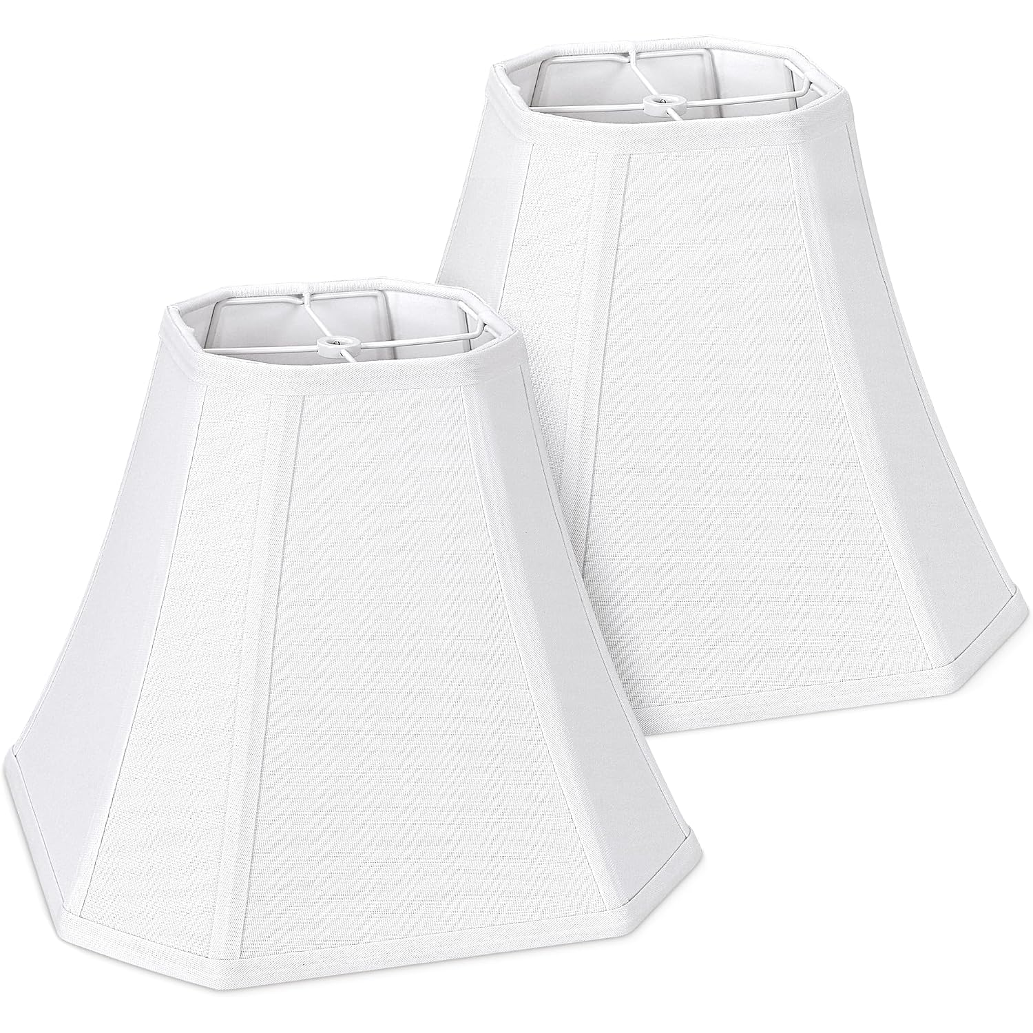 2-Pack White Square Cut Corner Lamp Shades, 6.5" Top × 13" Bottom × 10.8" Height, Spider Fitter – Medium Shade For Table Lamps, Foldable Bell Fabric Lampshade, Modern & Minimalist Home Decor.