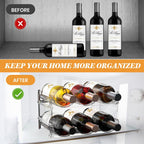Plastic Stackable Wine Rack For Refrigerator, 2 Tier Large Capacity Water Bottle Organizer For Cabinet, Free-Standing Water Bottle Storage Rack For Fridge, Countertop, Pantry, Freezer, Hold 6 Bottles