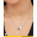 Peanuts Official Snoopy and Woodstock Necklaces, Silver Flash-Plated with Red Crystal Heart, Valentines Gifts for Her