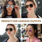 TJUTR Tangle Free Aviator Sunglasses for Women Men, Polarized UV400 Protection Trendy Shades, No-Snag Metal Frame Glasses A23 Satin Silver/Chrome Silver