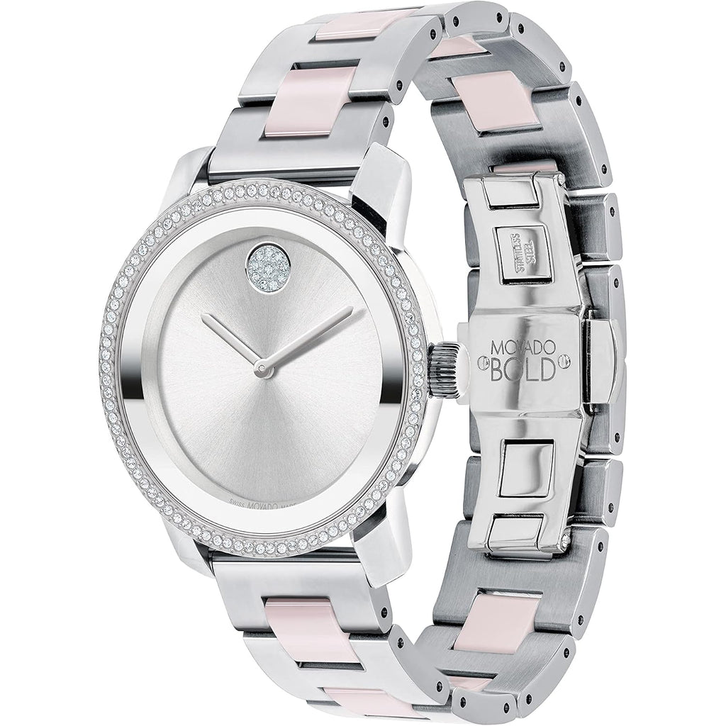 Movado Bold Iconic Women'S Watch - Swiss Quartz 2H Movement, Stainless Steel Ceramic Center Link Bracelet - 3 Atm Water Resistance - Sparkling Crystal Details For Her - 36Mm
