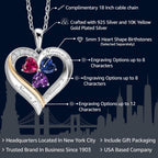 Gem Stone King Customized Personalized Engraved 3-Stone Heart Pendant Necklace For Women | 925 Silver and 10K Yellow Gold | Gemstone Birthstone and Lab Grown Diamond | 5MM Heart | 18 Inch Chain