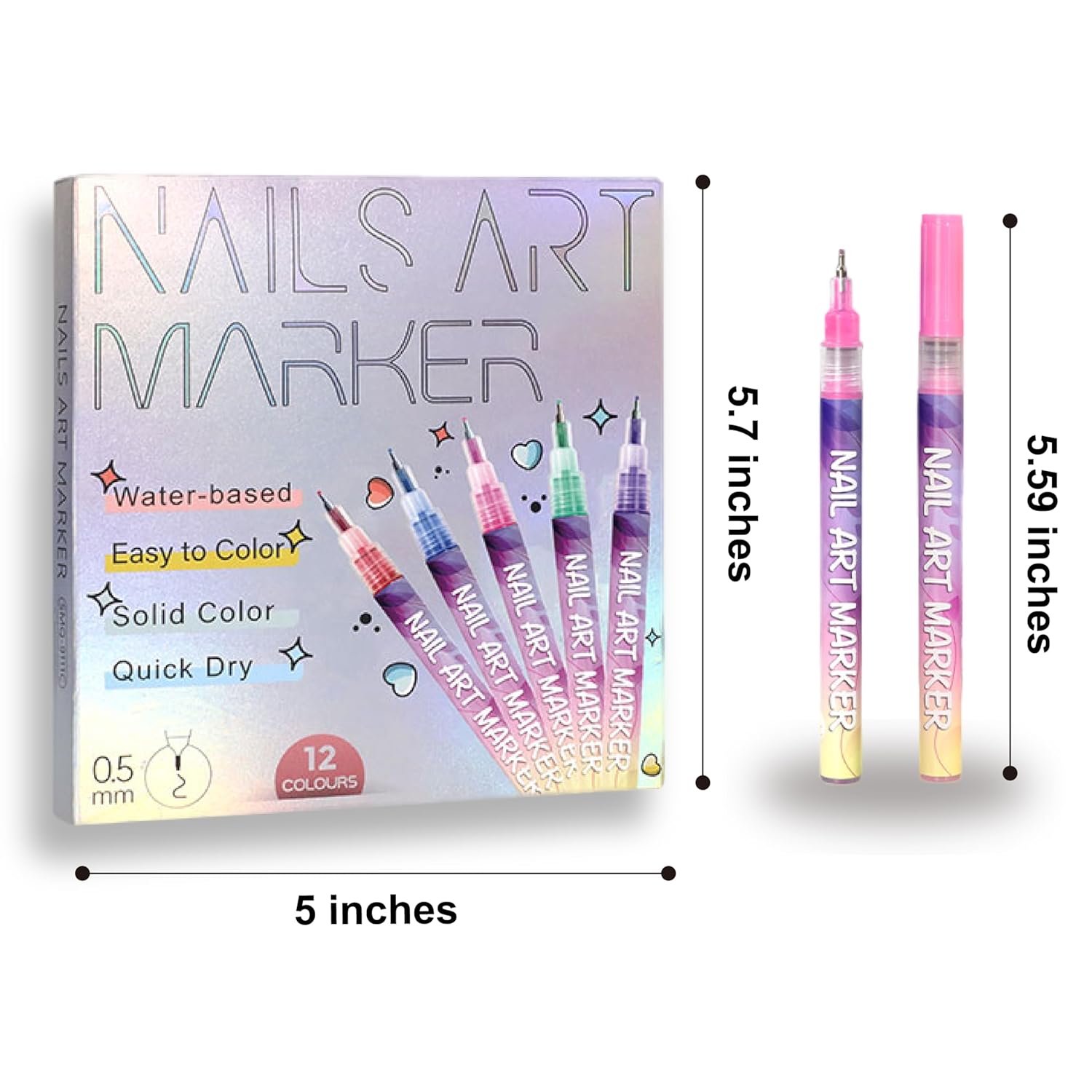 12 Colors Nail Art Pens Set, 3D Nail Polish Pens, Nail Art Markers for Gel Nails, Dotting Pen, Acrylic Paint Pens, Liner Pen for Nail Art Design Manicure DIY Decoration